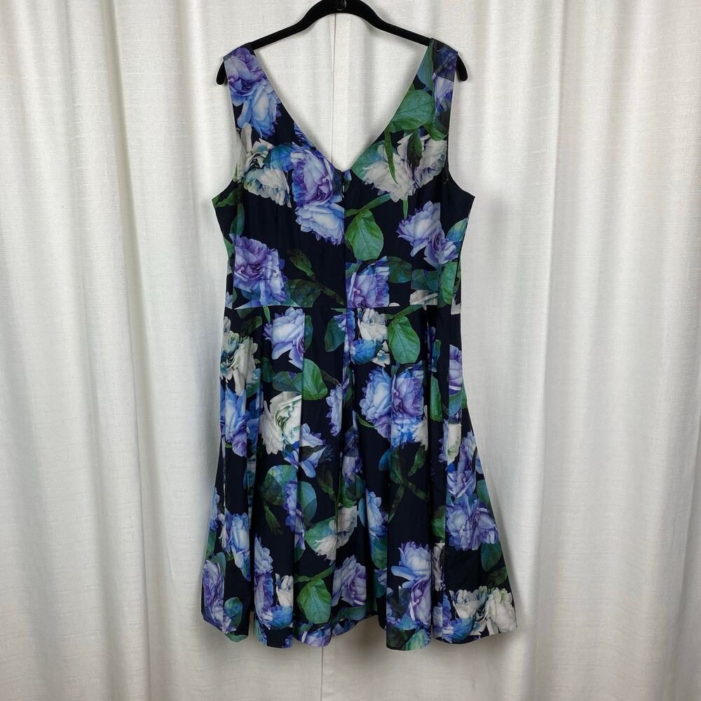 City Chic Black&Purple Floral Sateen Fit&Flare Midi Dress Sz.L/20W - Picture 6 of 13